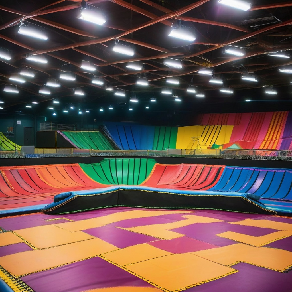 Wall-to-wall open jump trampoline court